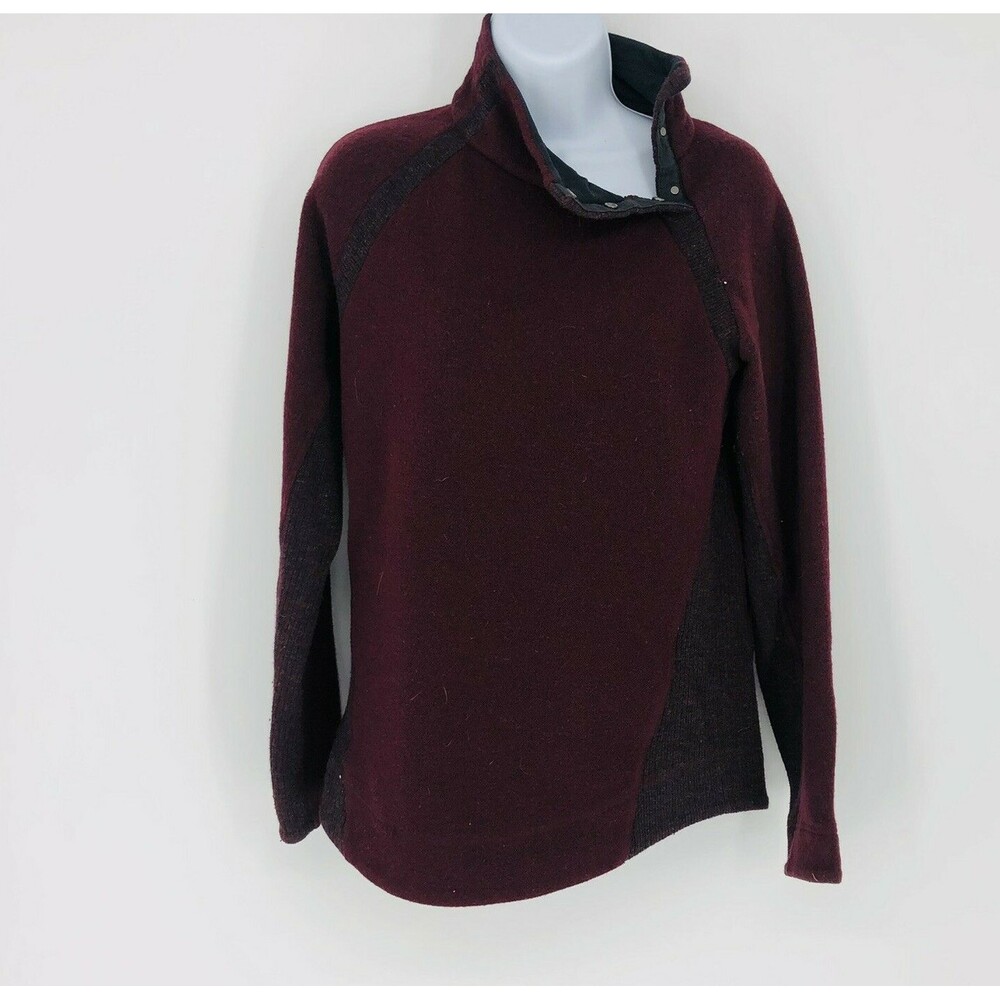 Prana Women's Wine Burgundy 1/4 Snap Pop Over Wool Blend Sweater Size Medium